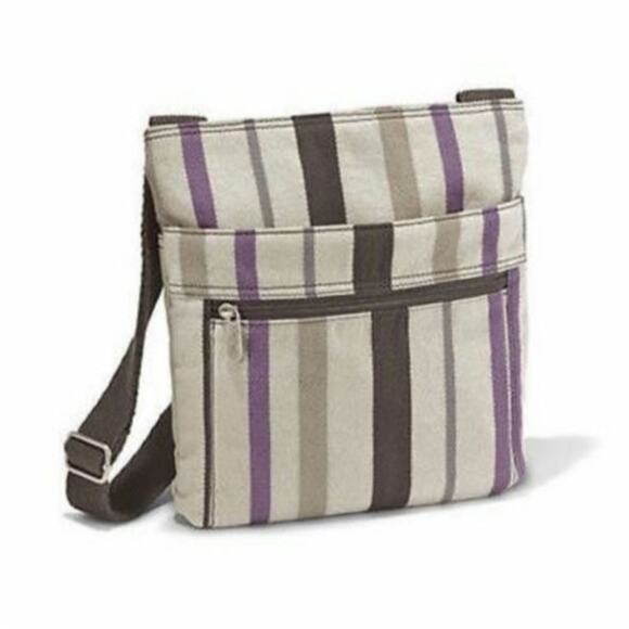 Thirty One Organizing Shoulder Bag Crossbody In Purple Twill Stripe - Picture 1 of 8
